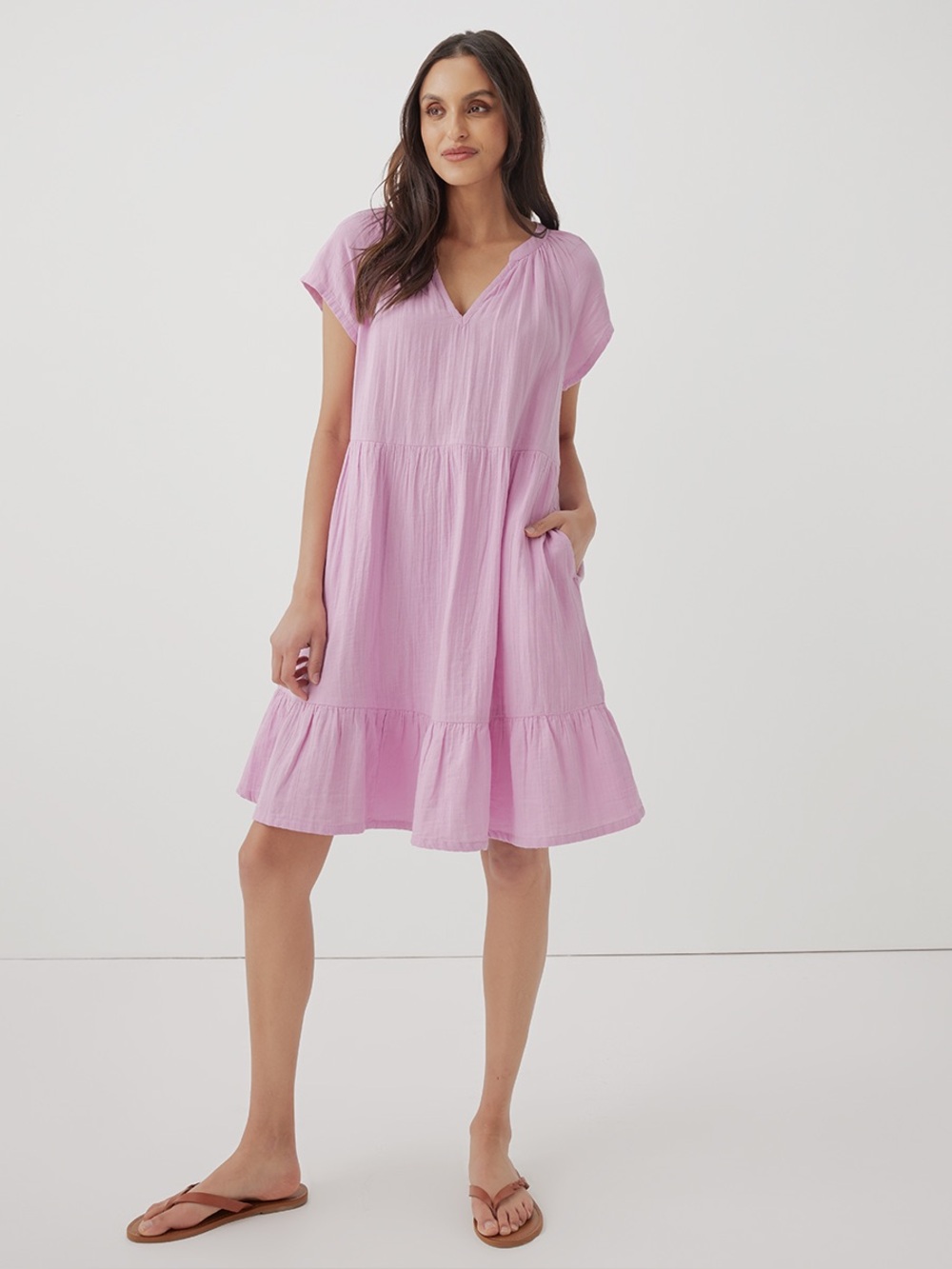 ‼️NWOT: Pact Organic Pink Coastal Double Gauze Midi Dress - XXL